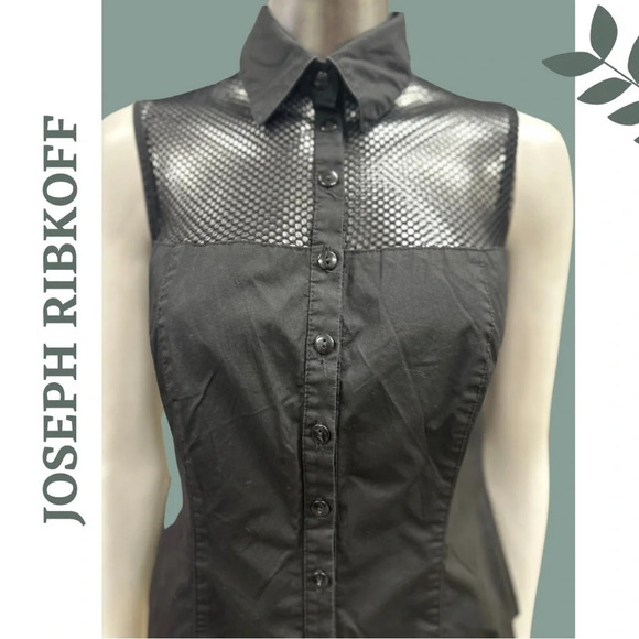 Joseph Ribkoff Sleeveless Button Front
Top Black Meah Yoke  Detail Size 4 - Picture 6 of 9